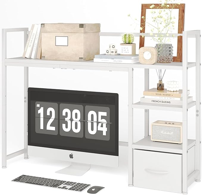 Desk Shelf with Drawer, 41.3" Desktop Organizer Shelf, Desk Hutch by Mexin