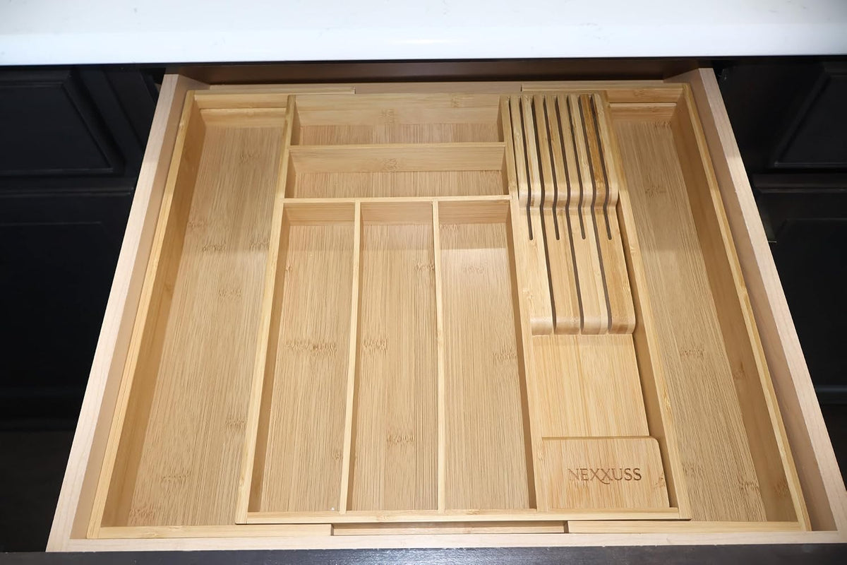 Nexxuss Bamboo Kitchen Drawer Organizer, Expandable Utensil Organizer with Re...