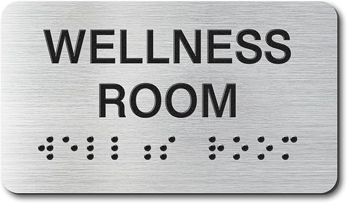 Wellness Room Signs with Raised Text & Grade 2 Braille, Brushed Aluminum/Silver by EliteSign