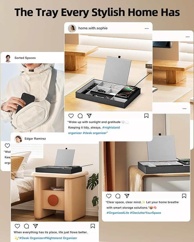 Valet Tray with Wireless Charger, Nightstand Organizer, Leather Desk Drawer - Image 8