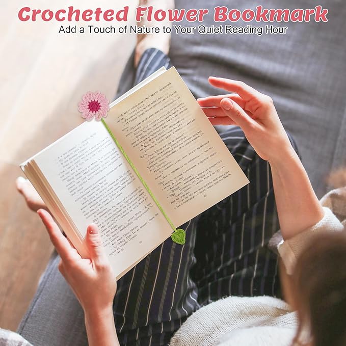 Crochet Bookmarks for Women & Book Lovers, Cute Flower Page Markers for - Image 3