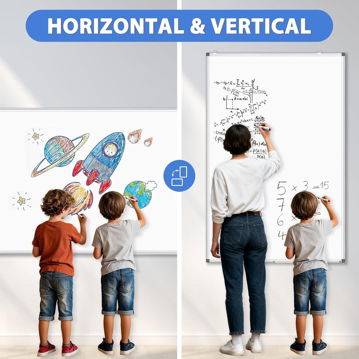 WALGLASS Large White Board 48x36 Double-Sided Dry Erase Magnetic for Wall