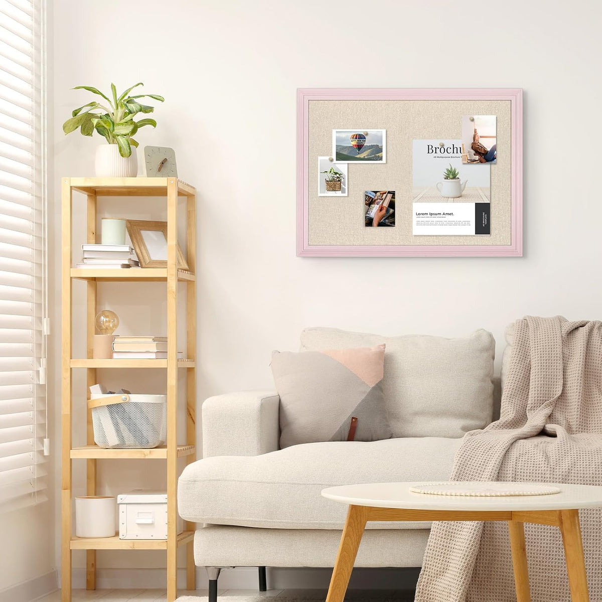 Large Pink Wood Framed Cork Board with Linen, 24" x 18"