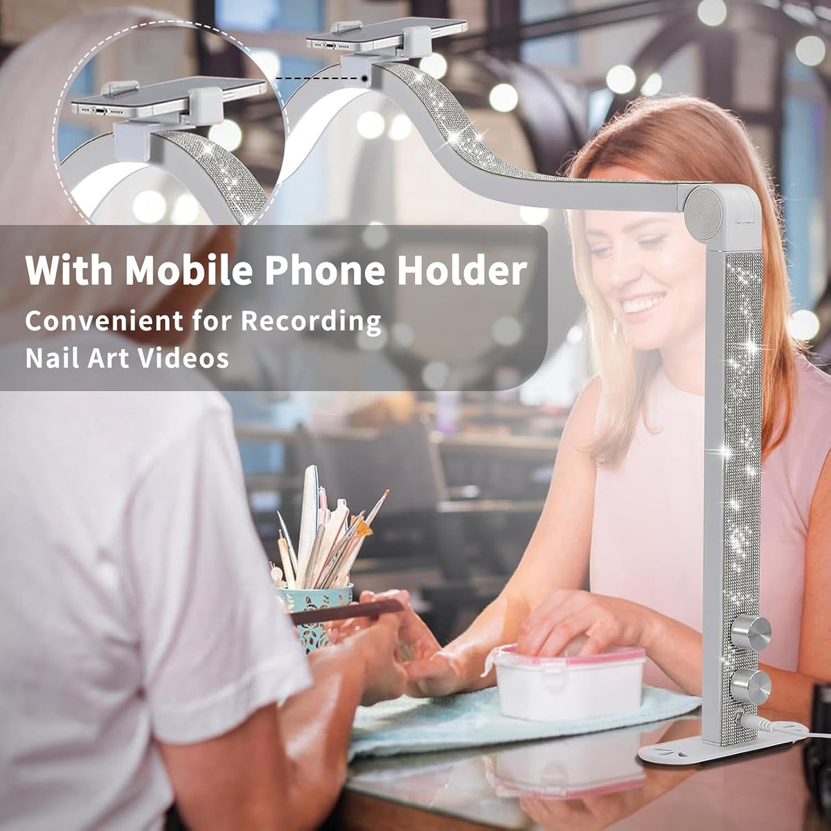 Half Moon Light for Nail Desk, 34.5In Foldable Square Nail Tech Lamp with Pho...