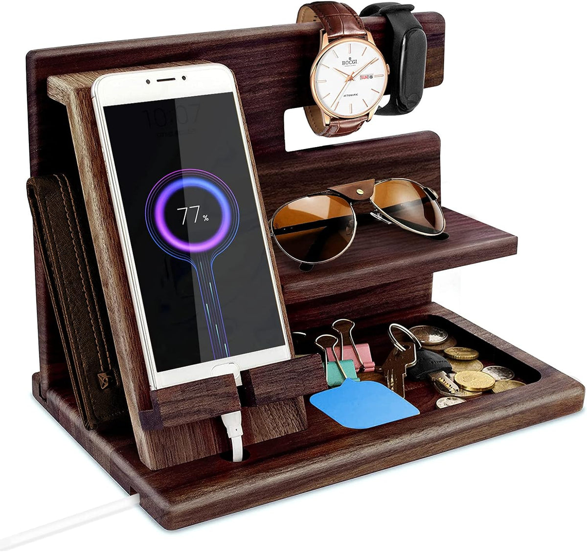 Gifts for Men Bedside Organiser Wood Phone Docking Station Dad Birthday Gifts