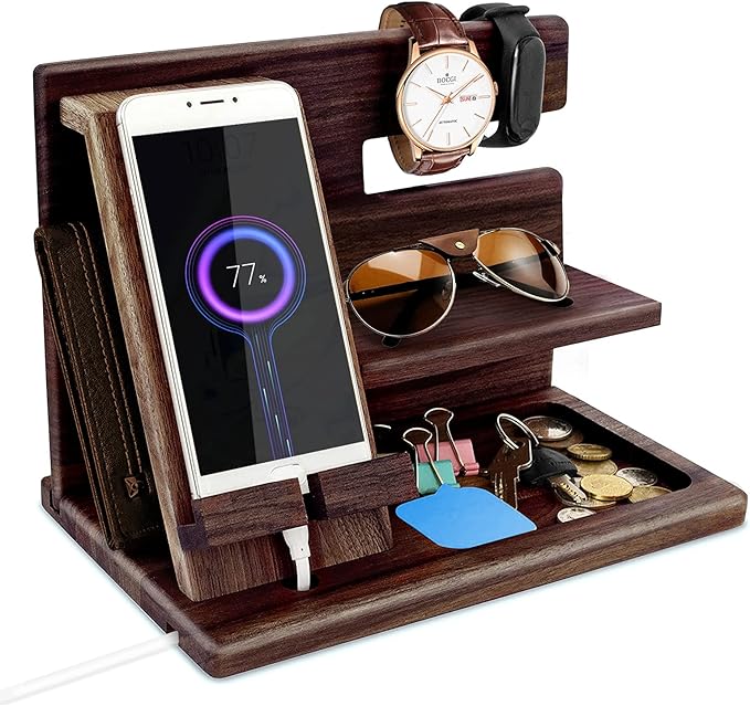 Gifts for Men Bedside Organiser Wood Phone Docking Station Dad Birthday Gifts by EssentialForLife