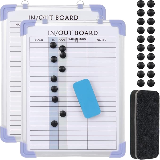2 PCS in and Out Magnetic Dry Erase Boards 16" x 12", Aluminum Framed Lined by YEXEXINM