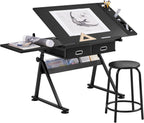 yaheetech adjustable drafting table art desk,storage drawers & shown in use