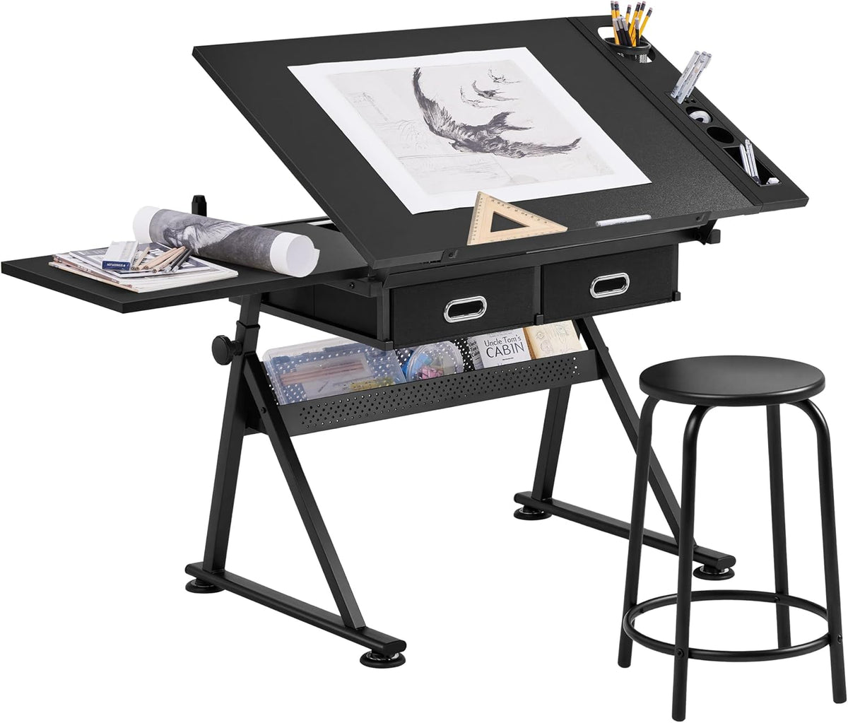 yaheetech adjustable drafting table art desk,storage drawers & shown in use