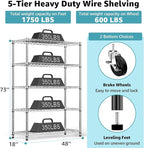 M MZG 5-Shelf Storage Shelves, Wire Shelving Heavy Duty Metal Storage Shelving - Image 3