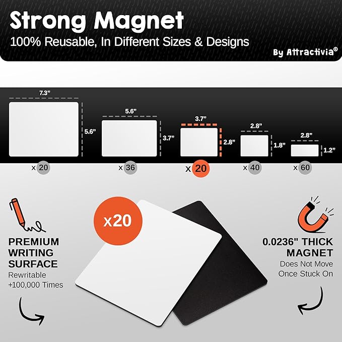 Attractivia Dry Erase Magnetic Labels 3.7 x 2.8 in, Medium Dry Erase Magnets - Image 3