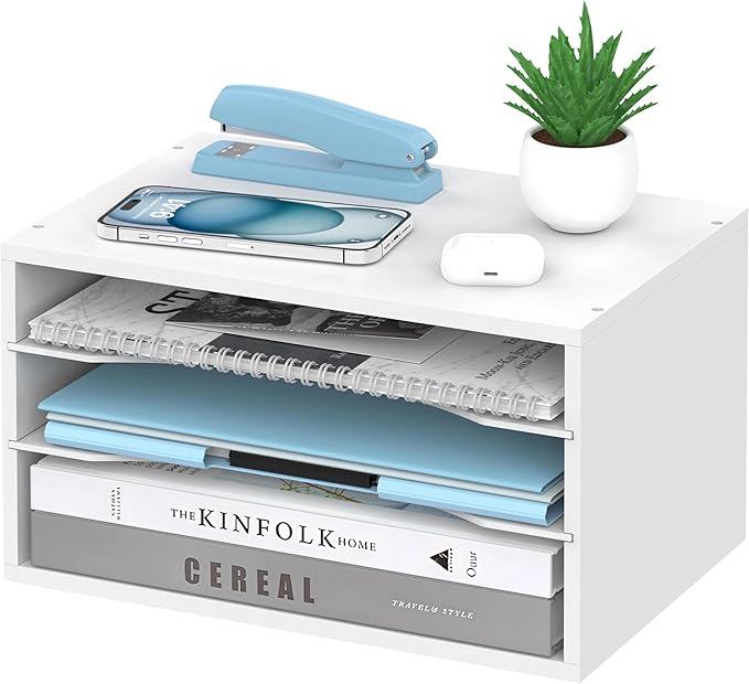 SHARKWOODS Wood Desk Organizer, 3 Tier Paper Tray Organizer by SHARKWOODS