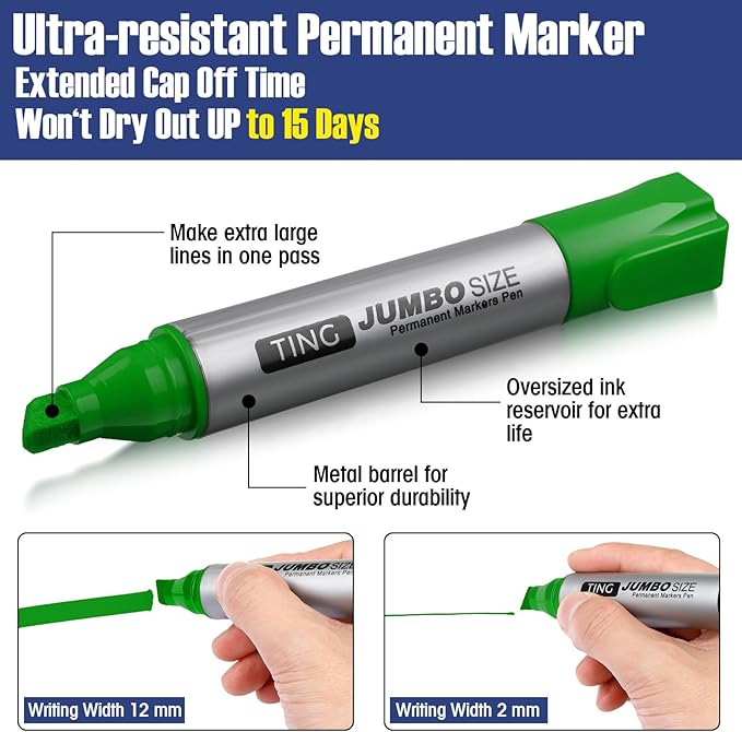Fuutreo 16 Pcs Jumbo Size Permanent Markers Bulk Large Chisel Tip Permanent - Image 3