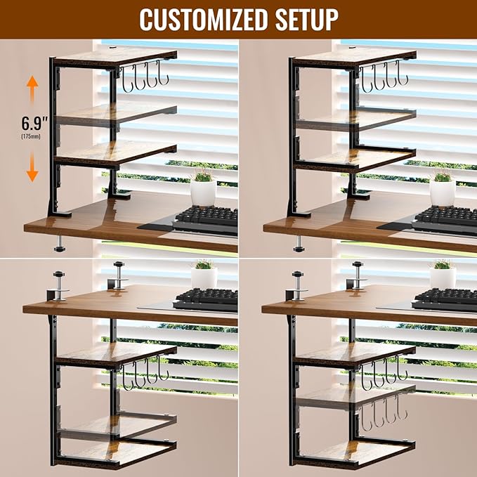AUATRONNE Clamp-on Desk Shelf, 13 inch Above or Below Desk 2-Tier Shelving - Image 4
