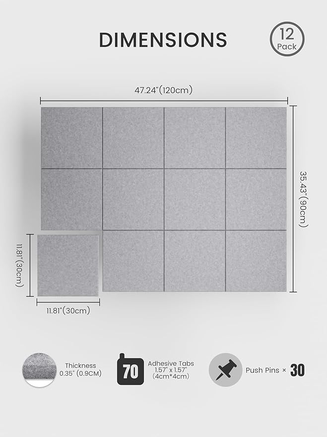 Bumusty Large Felt Bulletin Board 48" x 36" Cork Board Alternative-12 Pack - Image 2