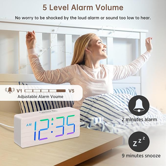DreamSky Wooden Digital Clock for Bedroom Desk - Image 4
