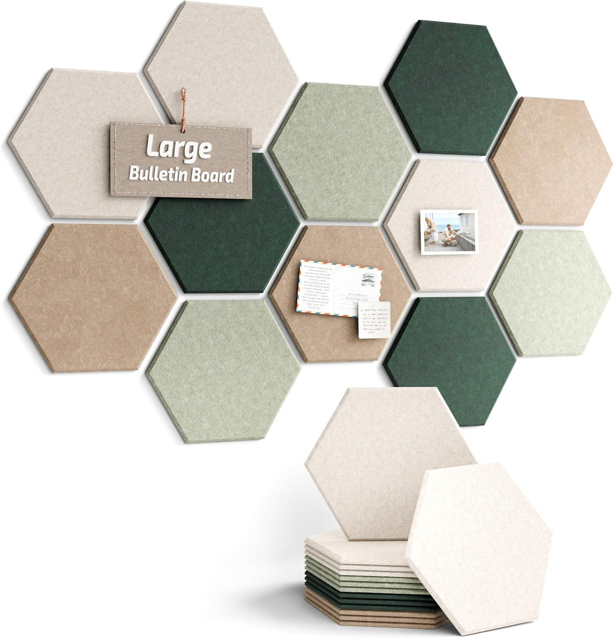 Fluxynara 12-Pack Hexagon Felt Bulletin Board Tiles, Nordic Moss-1