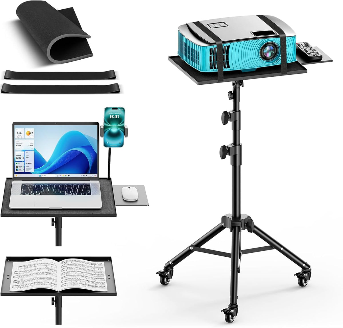 Projector Stand with Wheels, Laptop Tripod from 29" to 69" with Mou...