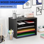 GDINDINFAN Wood Desktop Letter Tray File Organizer, Paper Storage Mail Sorter - Image 2