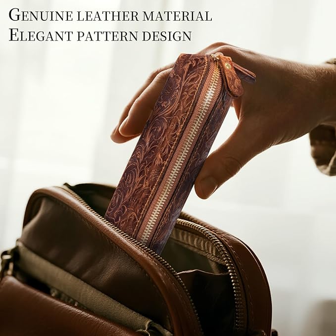 Gexmil Genuine Leather Pen Case, Full Grain Leather Pencil Holder, Hand-made - Image 2