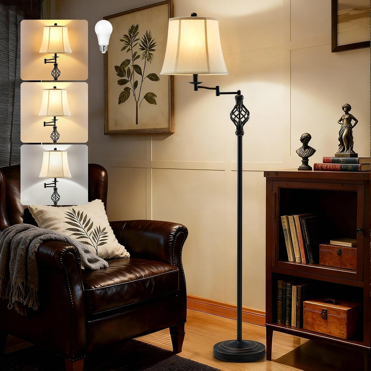 GyroVu Color Temperature Adjustable Floor lamp, Traditional 350° Adjustable S...