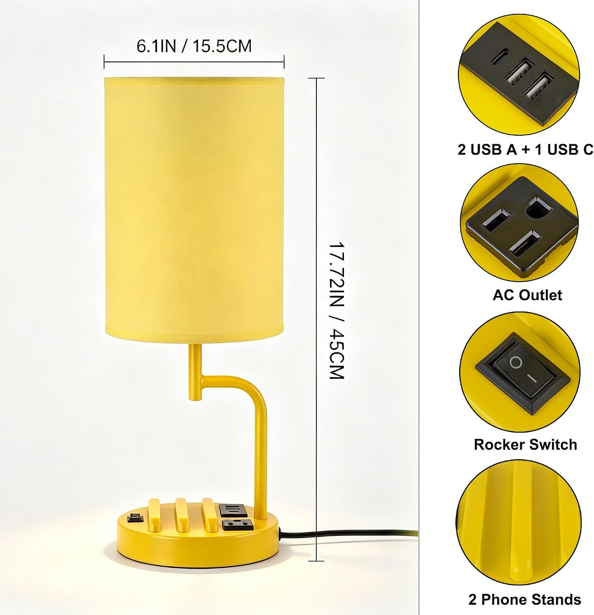 Dreamholder 2 Pack Table Lamp, Bedside Lamp with 3 USB Charging Ports & A...