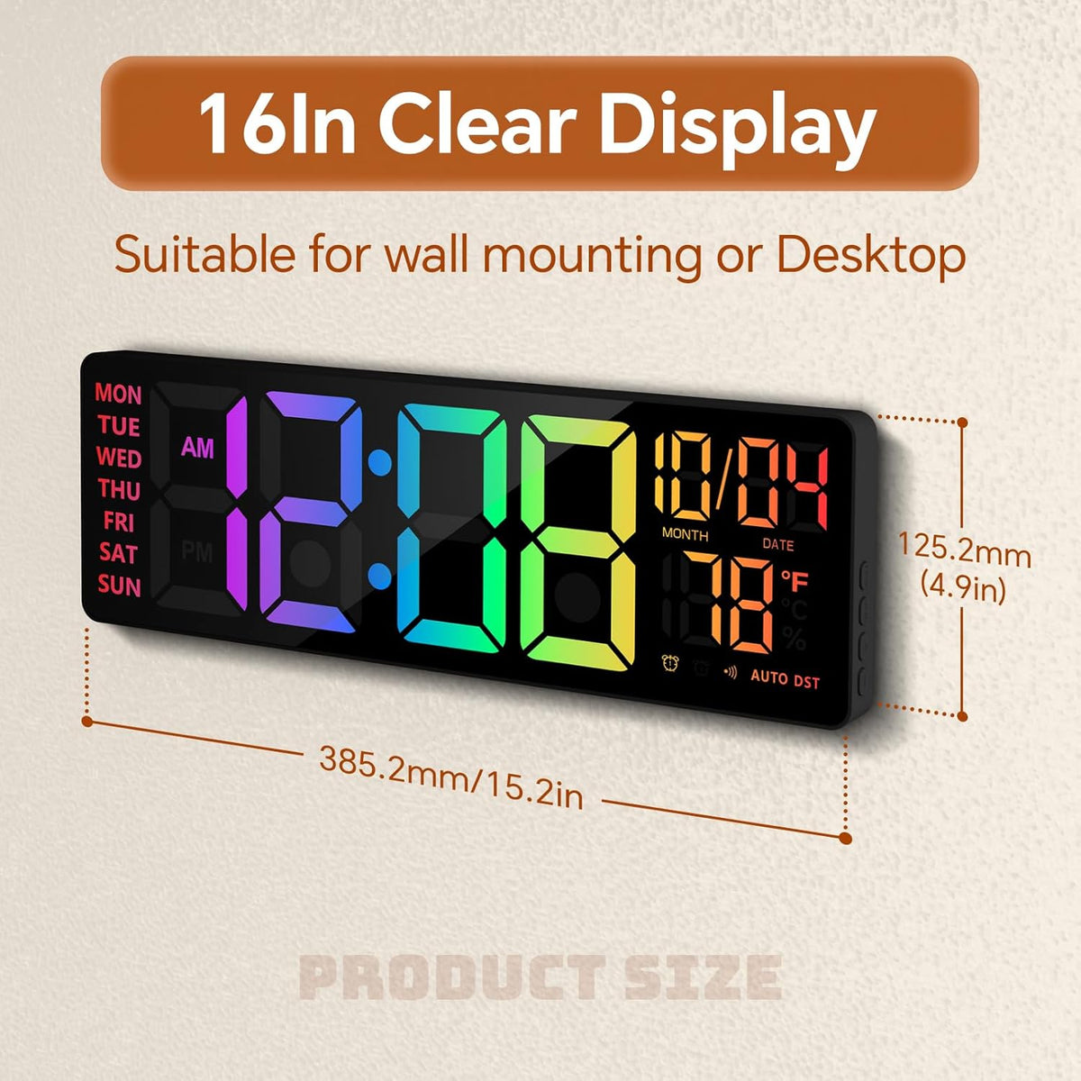 yisile 16 inch rgb led digital wall clock shown in use