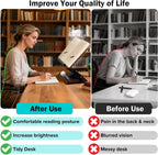 Book Stand with Light & Storage, Book Holders for Reading Hands Free | bible stand holder, wooden cookbook stand, adjustable Height, 360 °Angle, for Recipe Magazine Laptop Tablet Bible
