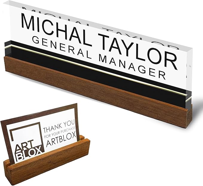 Artblox Personalized Office Desk Name Plate and Business Card Holder | Clear by Artblox