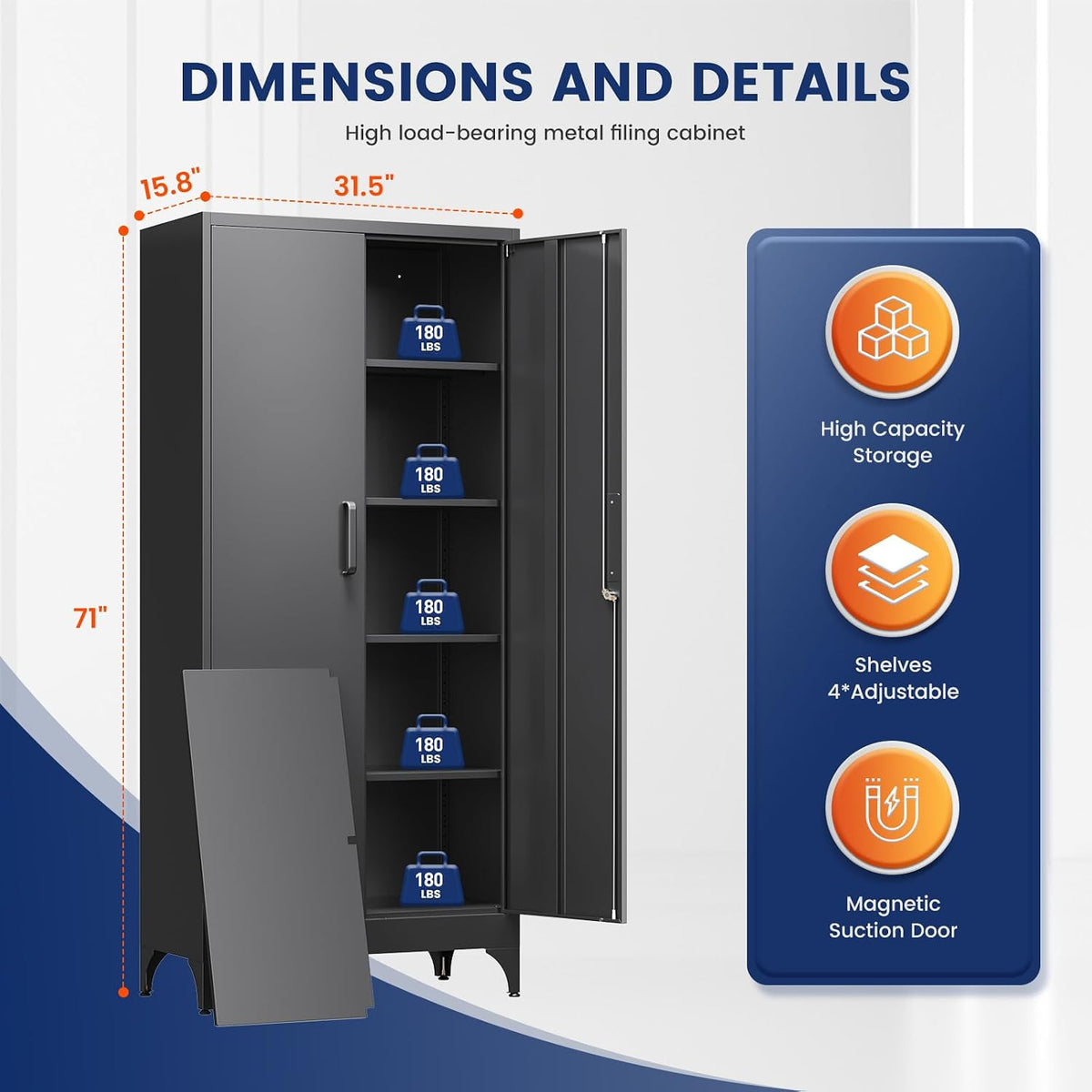 yizosh metal garage storage cabinet with 2 doors, close-up detail