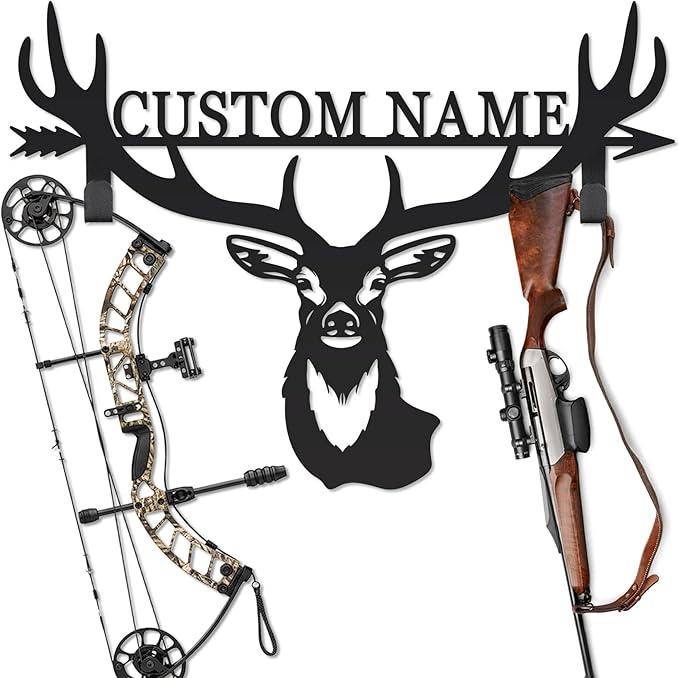 Personalized Deer Hunter Metal Wall Mount & Bow Rack, Custom Deer Hunting Gifts by HYTSIGN