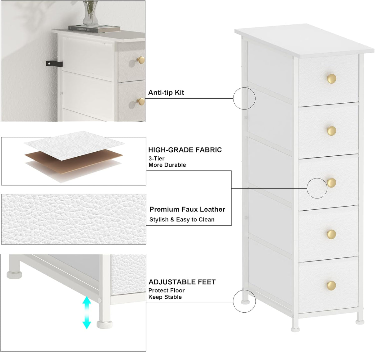 GiftGo Narrow Dresser Cabinet Vertical Slim Dresser Chest of Drawers Skinny S...
