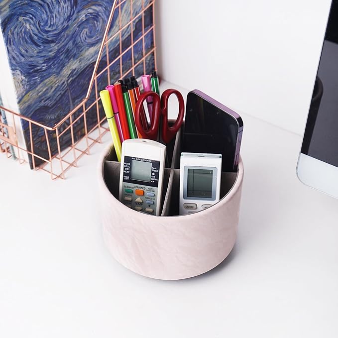 Hennaja Round Leather Art Supply Organizer, Remote Control Holder, 360 Degree - Image 6