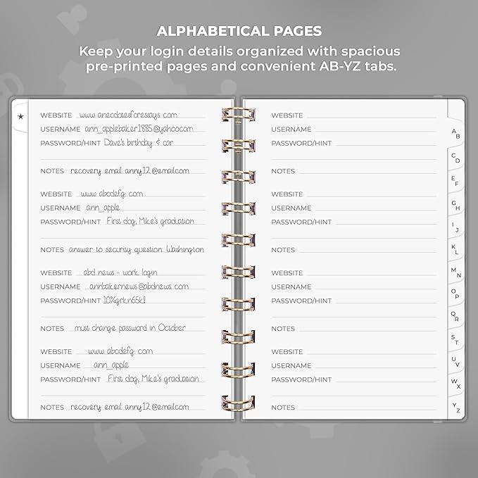 Clever Fox Password Book Spiral – Mini Internet Address & Password Organizer - Image 3