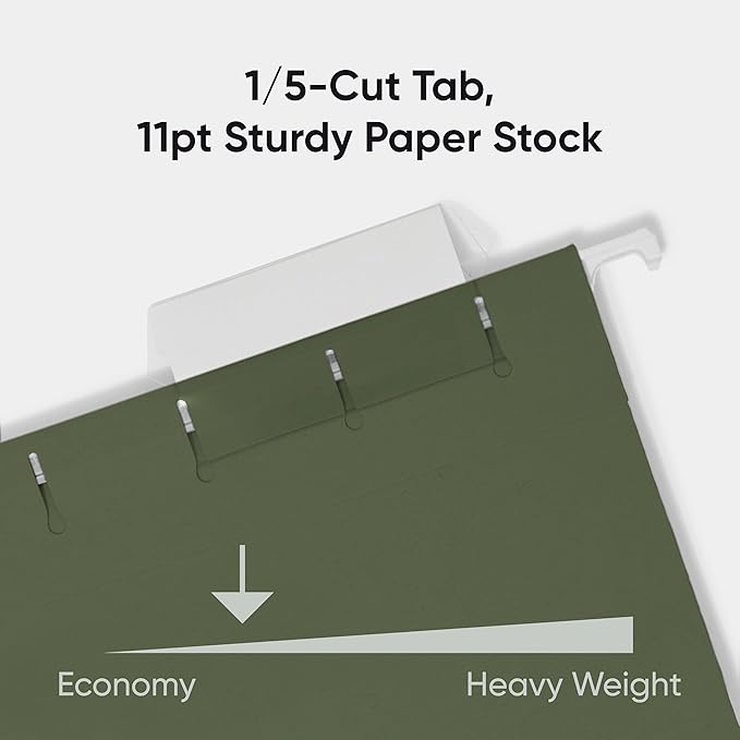 Smead Hanging File Folder, 1/5-Cut Adjustable Tab, Letter Size, Standard Green - Image 4