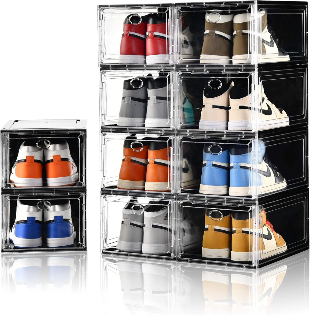 Amllas 10 Pack Shoe Boxes Stackable, Upgraded Sturdy Storage Boxes
