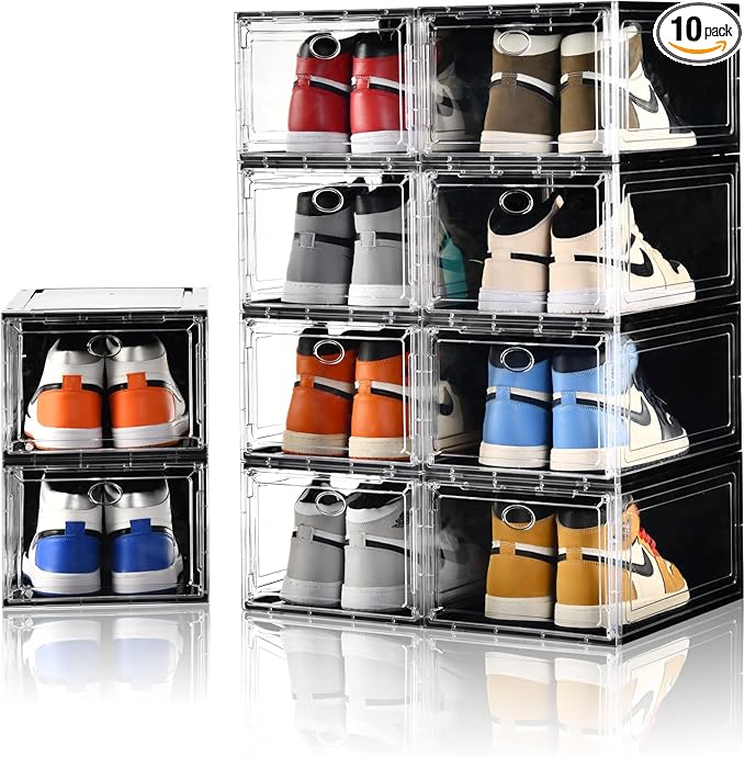 Amllas 10 Pack Shoe Boxes Stackable, Upgraded Sturdy Storage Boxes by Amllas