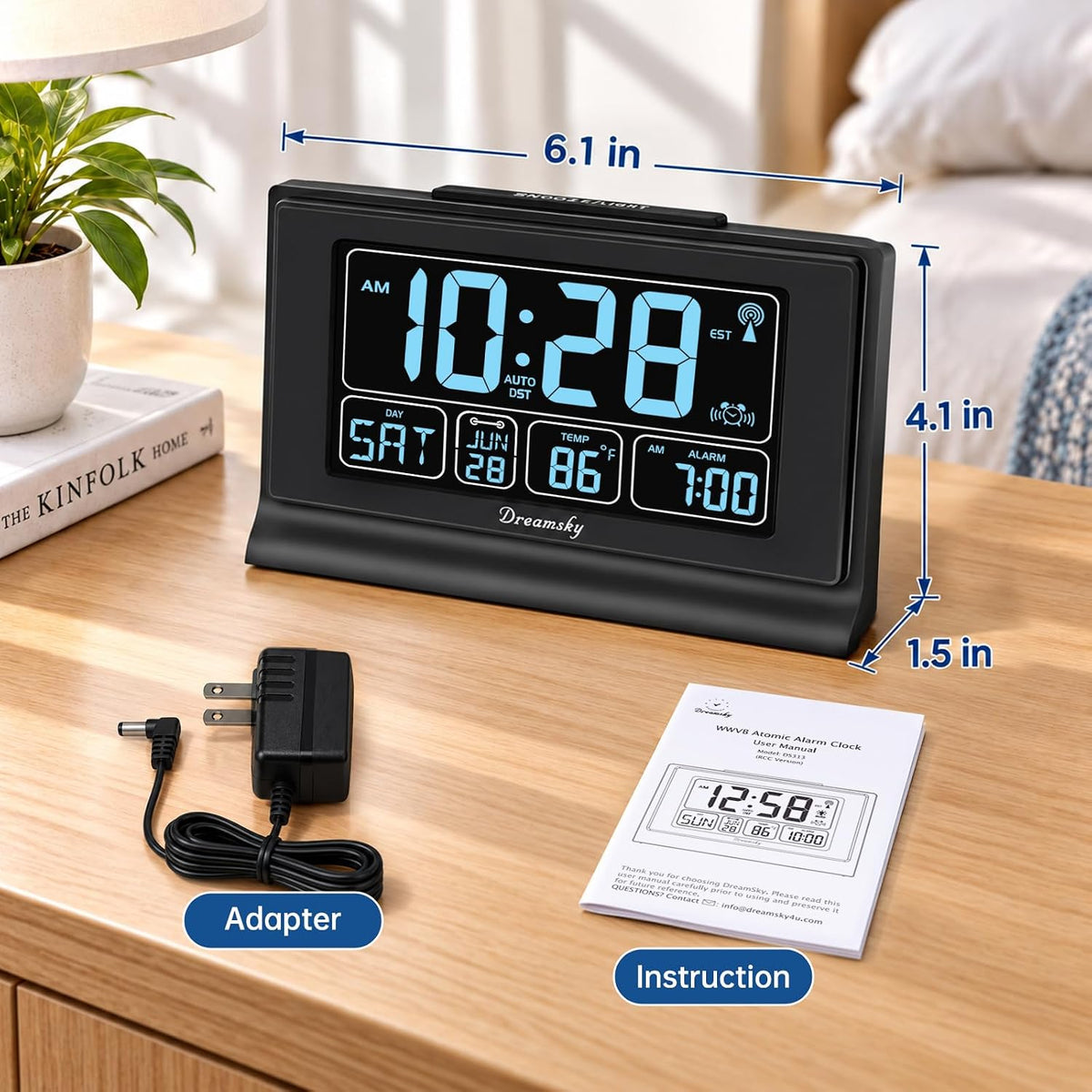 dreamsky atomic alarm clocks for bedrooms with battery on a desk or shelf