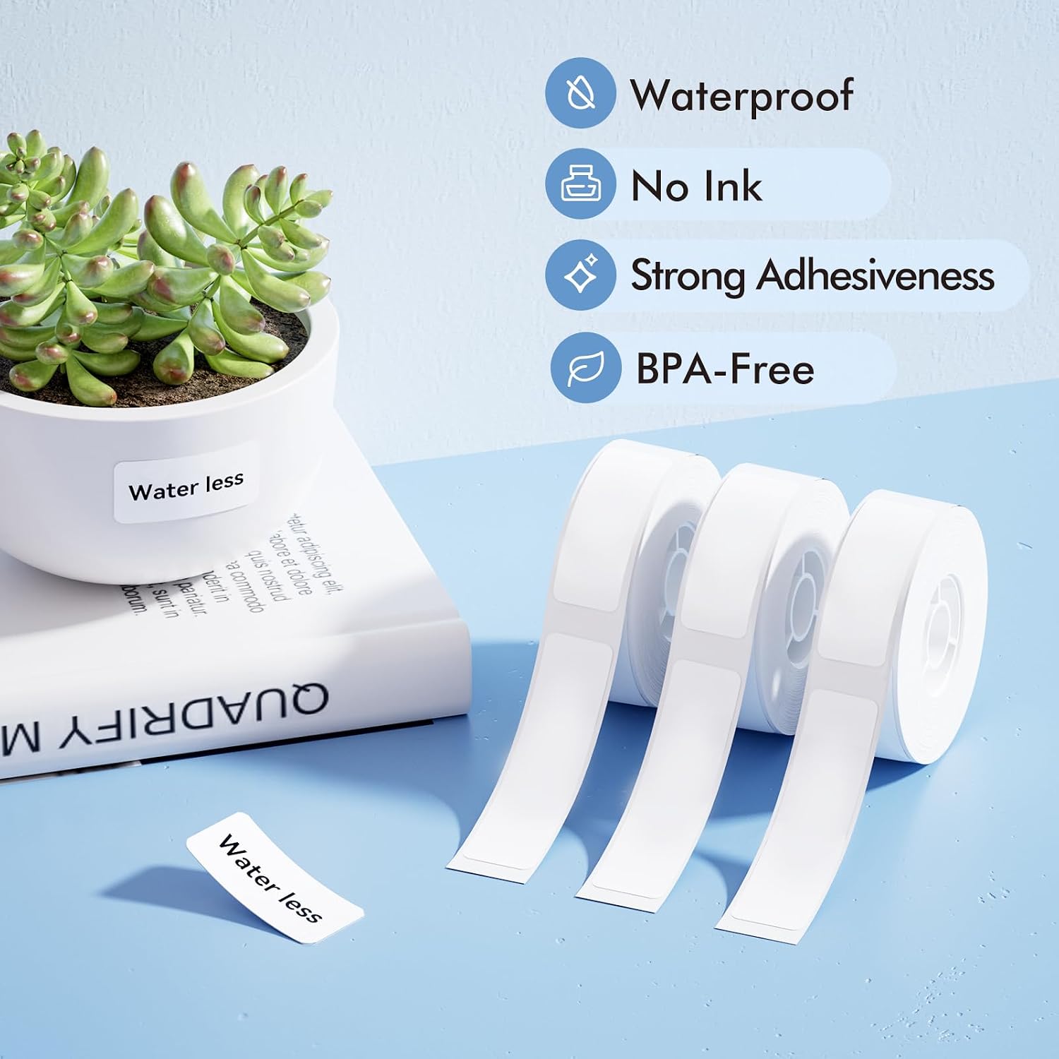 NIIMBOT Label Maker Tape for D110/D11/D101 Label Printer, Multi-Size | 3Rolls Pack | 0.47'' x 1.57''White, 0.55'' x 1.18''Transparent, 0.49'' x 4.29''White Cable, for Home Office School Labeling