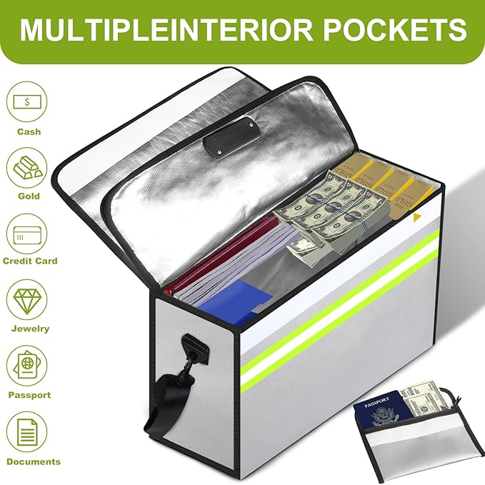 Fireproof Money Bags with Lock-6500°F Fireproof Document Box, 10 Layers - Image 6
