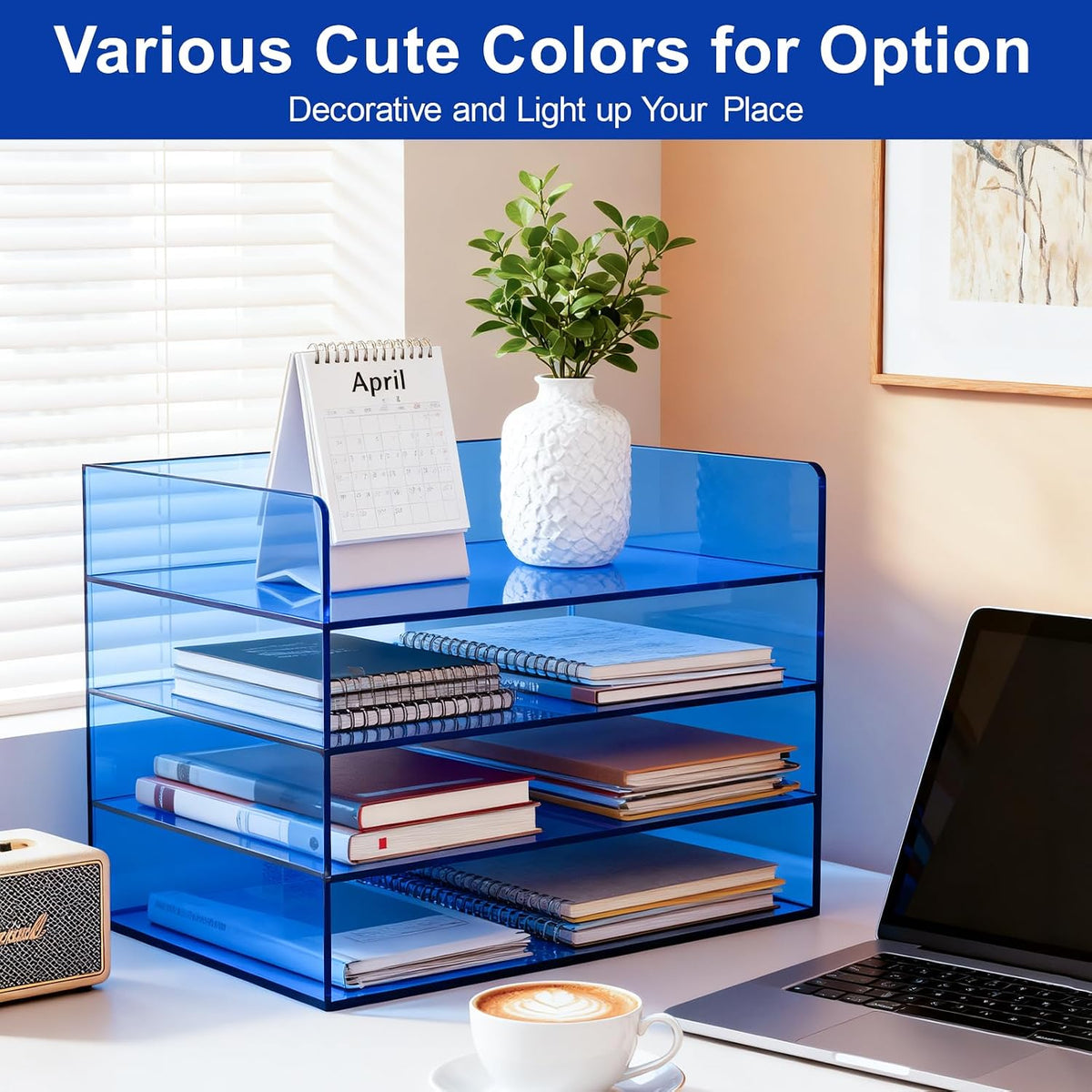 Gelite Acrylic File Organizer for Desk 4 Tiered Stackable Letter Tray Office ...
