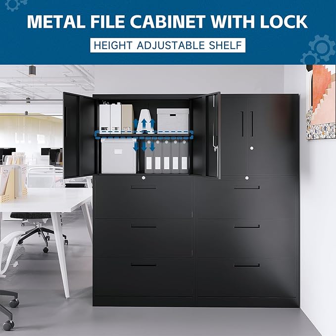 PEUKC 3-Drawer Metal File Cabinet, Lateral Vertical Filing Cabinets - Image 8