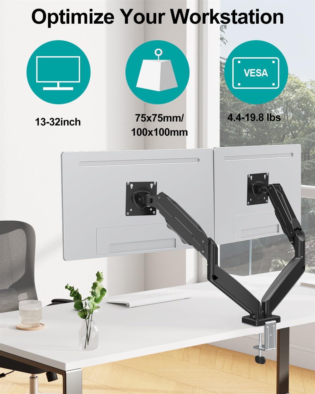 mount pro dual monitor mount fits 13 to shown in use