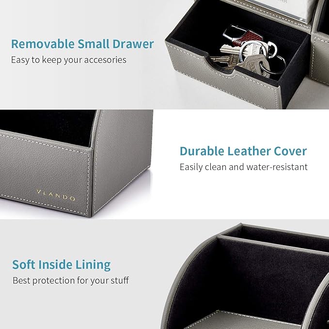 Vlando Office Desk Organizer Leather Desktop Organizer Caddy - Image 4