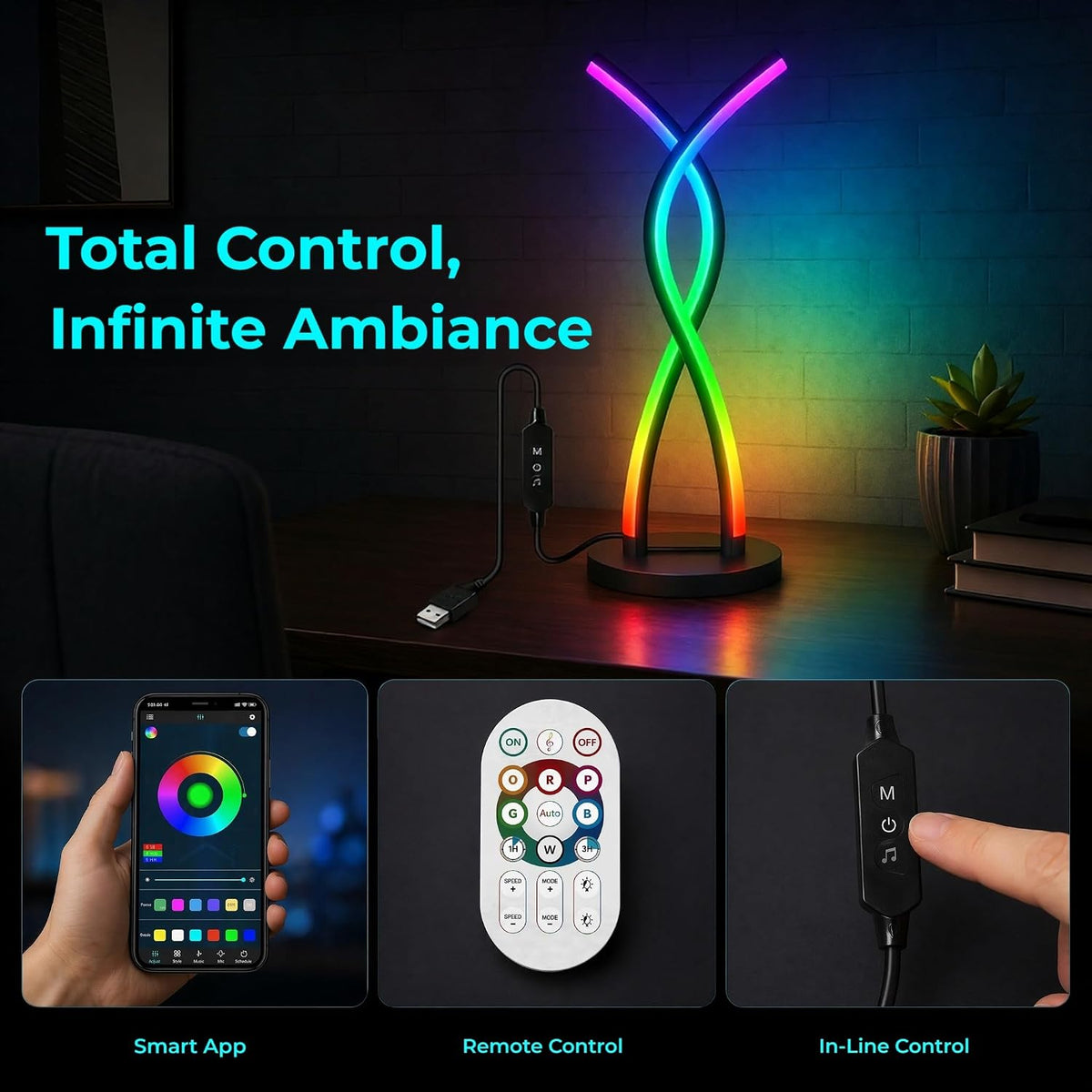 Modern Spiral LED Desk Lamp, Smart RGB Table Lamp with Music Sync & APP C...