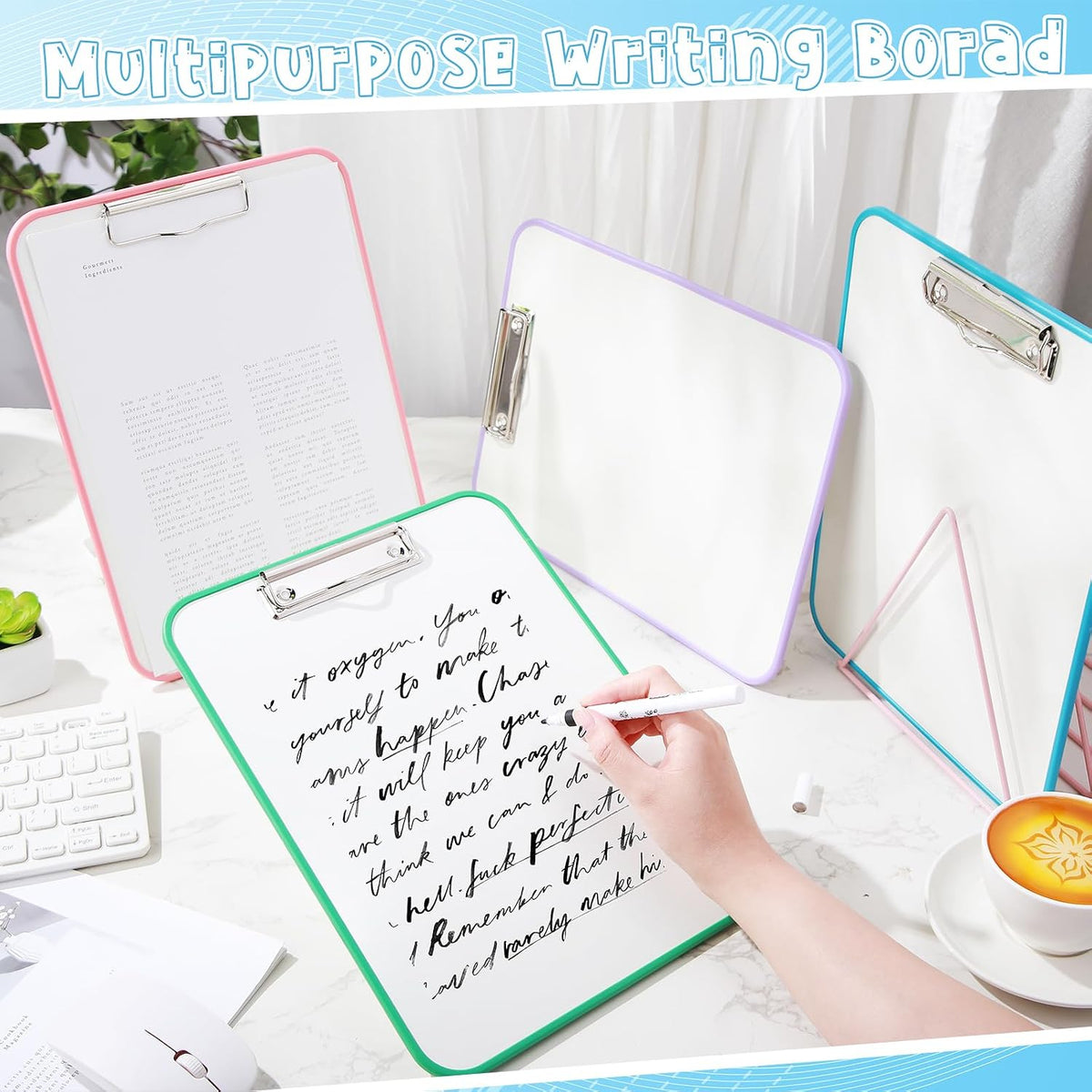 Seajan 4 Set Writing Slant Board with Stand, 15°-75° Desktop Whiteboard Dry E...