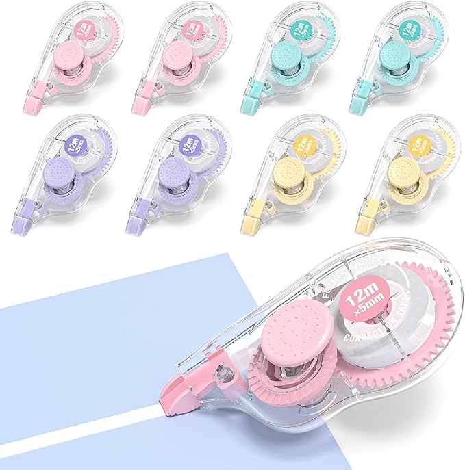 Four Candies White Correction Tape, 39.4 Feet, 8 Pack Easy to Use Applicator by FourCandies