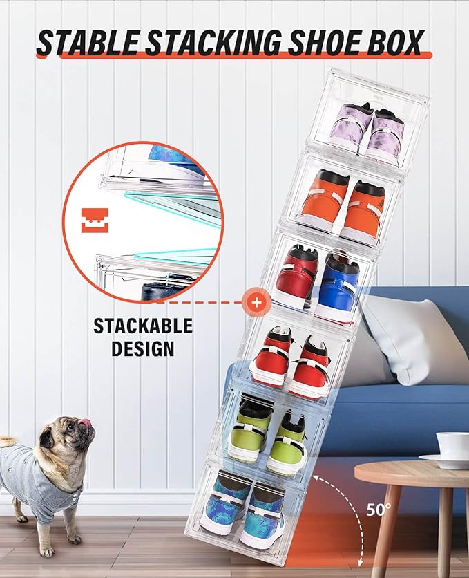 Clear Shoe Boxes Stackable 10 Pack Shoe Storage - Image 4