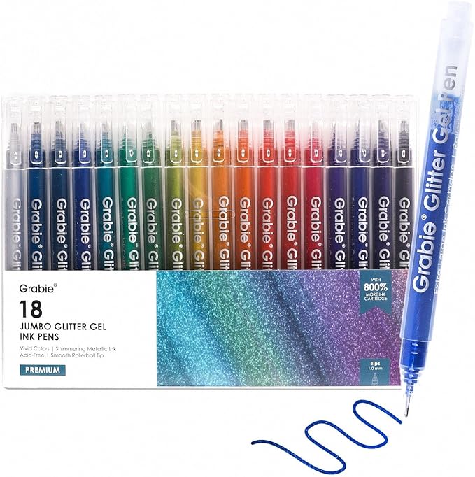 Grabie Jumbo Glitter Gel Ink Pen Set Of 18, Metallic Vibrant Sparkle Gel Pens by Grabie
