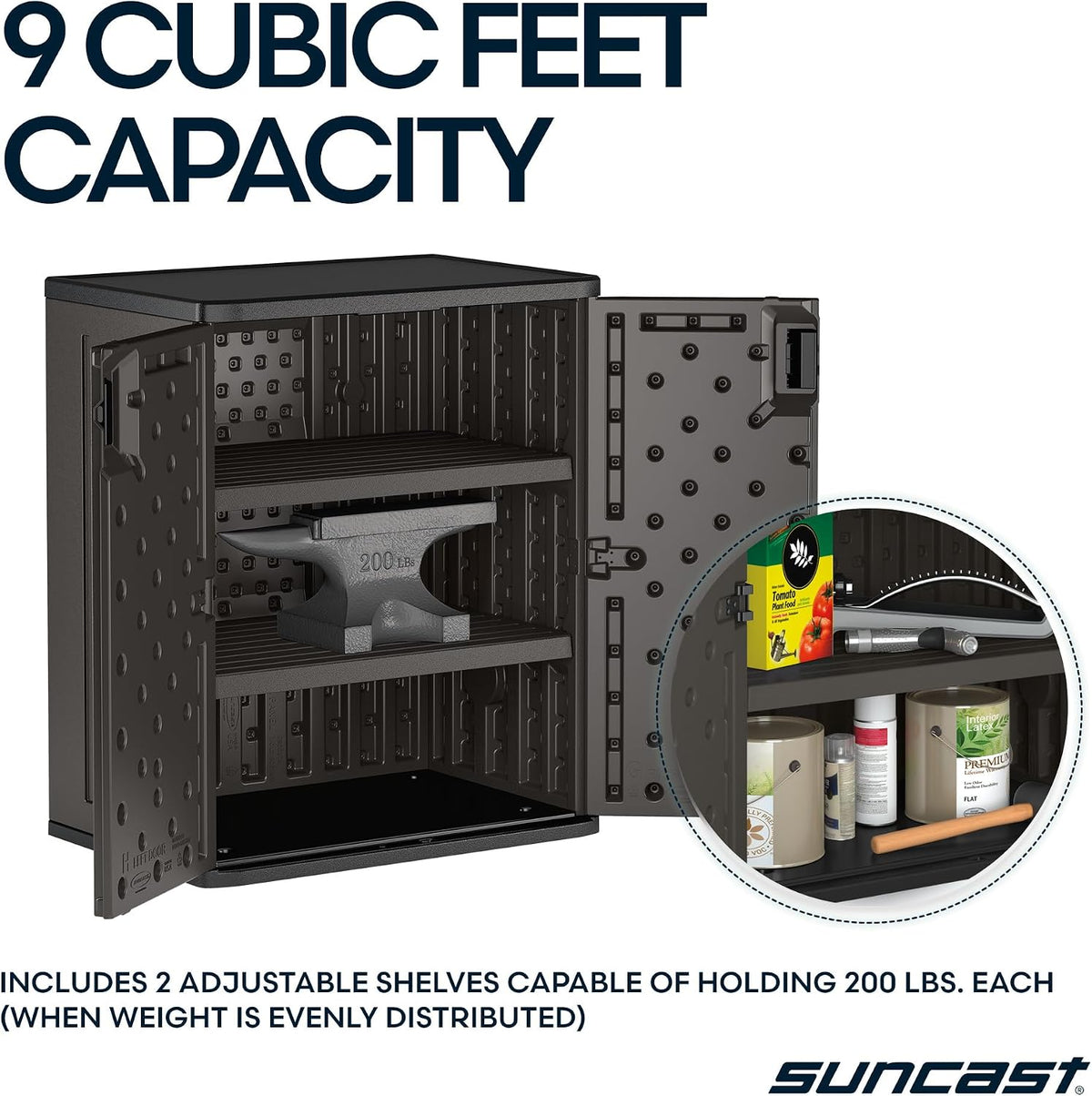 Suncast 30" Heavy-Duty Resin Garage Cabinet, Lockable, Dark Gray